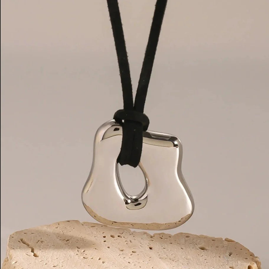 Annick Leather Necklace with Gold Pendant