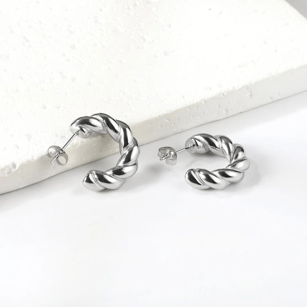 Thea Twisted Hoop Earrings in Silver