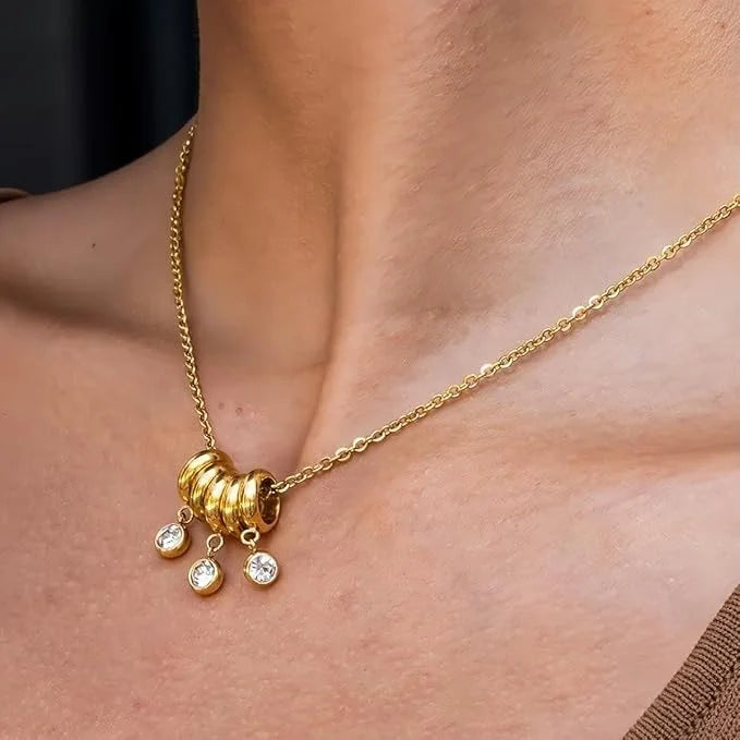 Vee Crystal Pendant Necklace in Gold