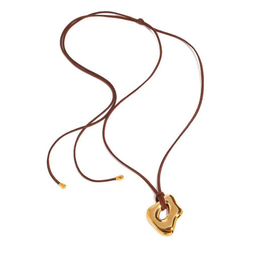 Annick Leather Necklace with Gold Pendant