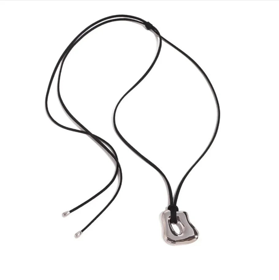Annick Leather Necklace with Gold Pendant